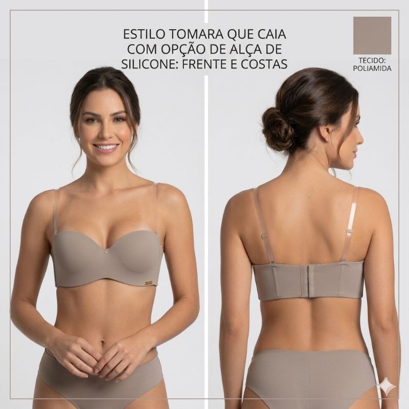 KIT 2 SUTIÃ TOMARA QUE CAIA REFORÇADO TALA LATERAL TECIDO DE POLIAMIDA FECHO DE 3 PONTOS