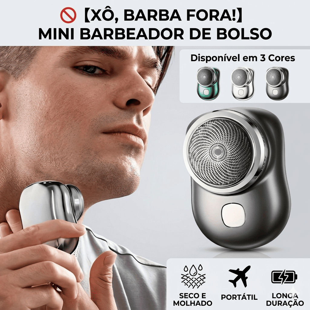 【Barbeio a Seco】Barbeador Elétrico Mini para Viagens, Carga Rápida e Longa Duração, Uso Seco e Molhado Sem