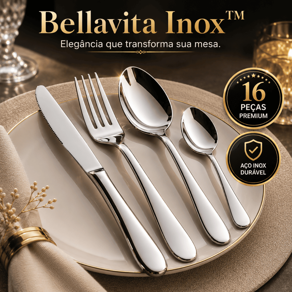 Conjunto Talheres Bellavita Inox 16 Peças Aço Inox Premium Design Elegante Resistente Lava-Louças