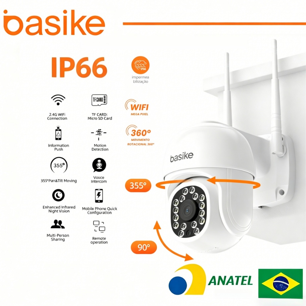 Basike Câmera WIFI - IP66 à prova d'água com alarme IR 16 LED Wifi HD Dual Volt Motion Sensor YOOSEE