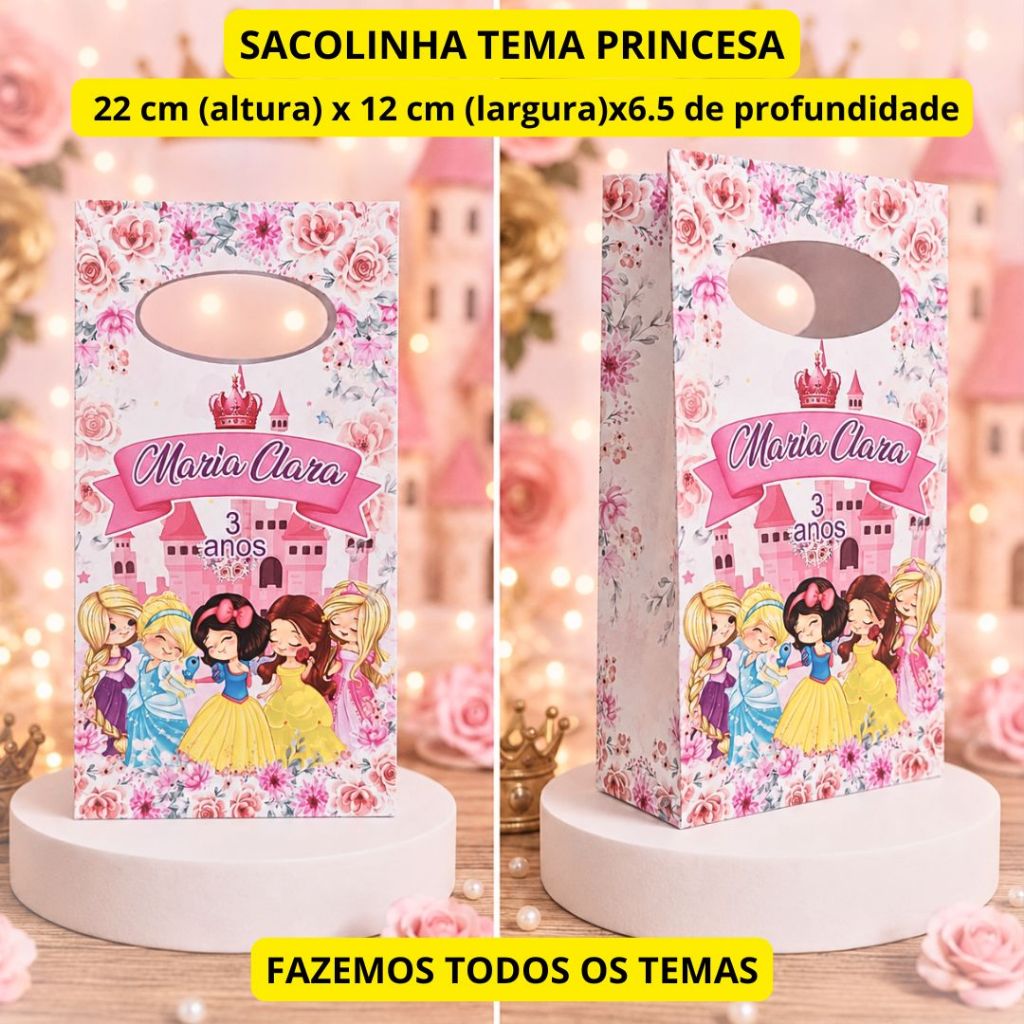 Sacolinhas Personalizadas (PEGUE E E MONTE) TEMA PRINCESAS-Lembrancinha Aniversário, Festa Personalizadas.