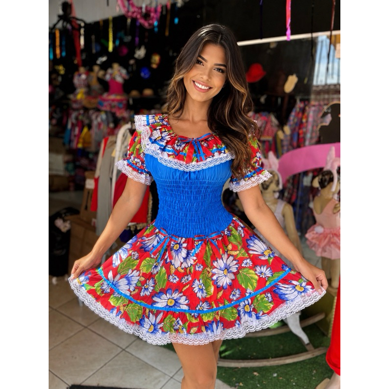 Vestido Festa Junina adulto super confortavel do P ao GG floral