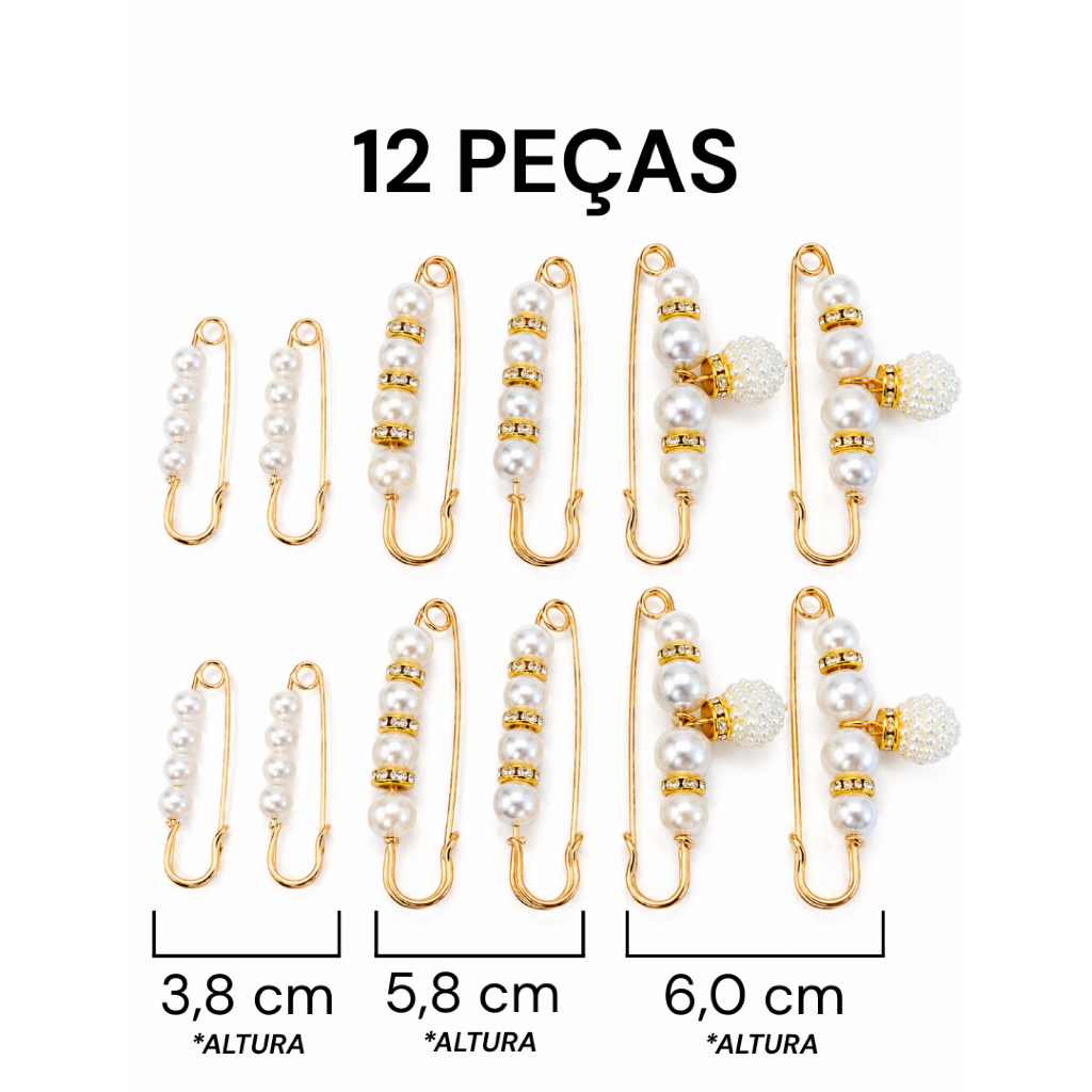 Detalhes do Kit 6/12 Broches Ajustadores de Cintura com Pérola Dourado Sem Costura