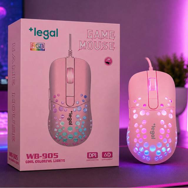 Mouse gamer Rosa 3200 DPI RGB com Fio Colmeia Para Pc Laptop Computador Feminino Ergonomico