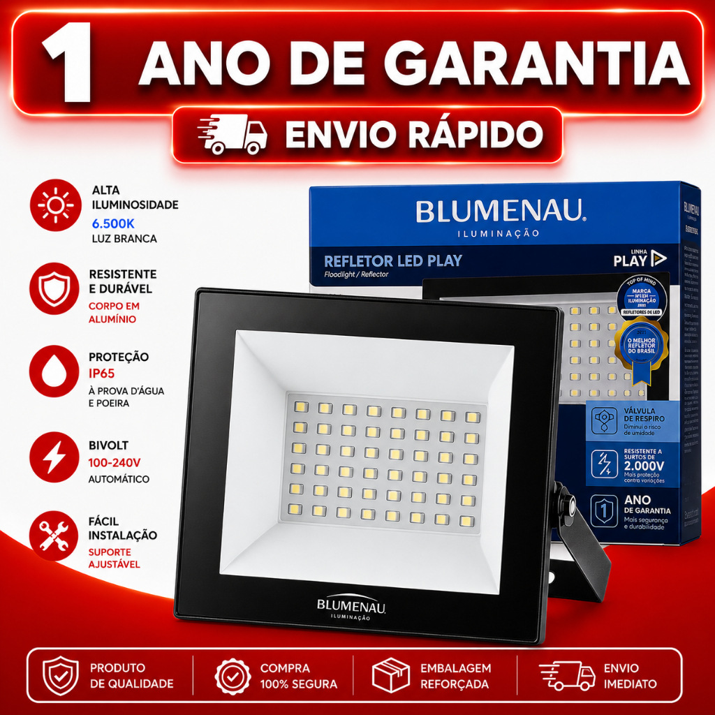 Refletor de Led 200w, 150w, 100w, 50w, 30w Holofote Branco Frio 6500k Bivolt a Prova D'agua