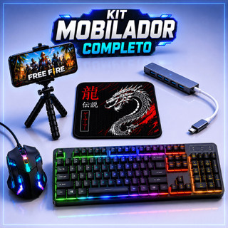 Kit Gamer Para Celular Mobilador Teclado RGB Mouse Gamer Mouse Pad Hub USB Tipo C Tripé P…