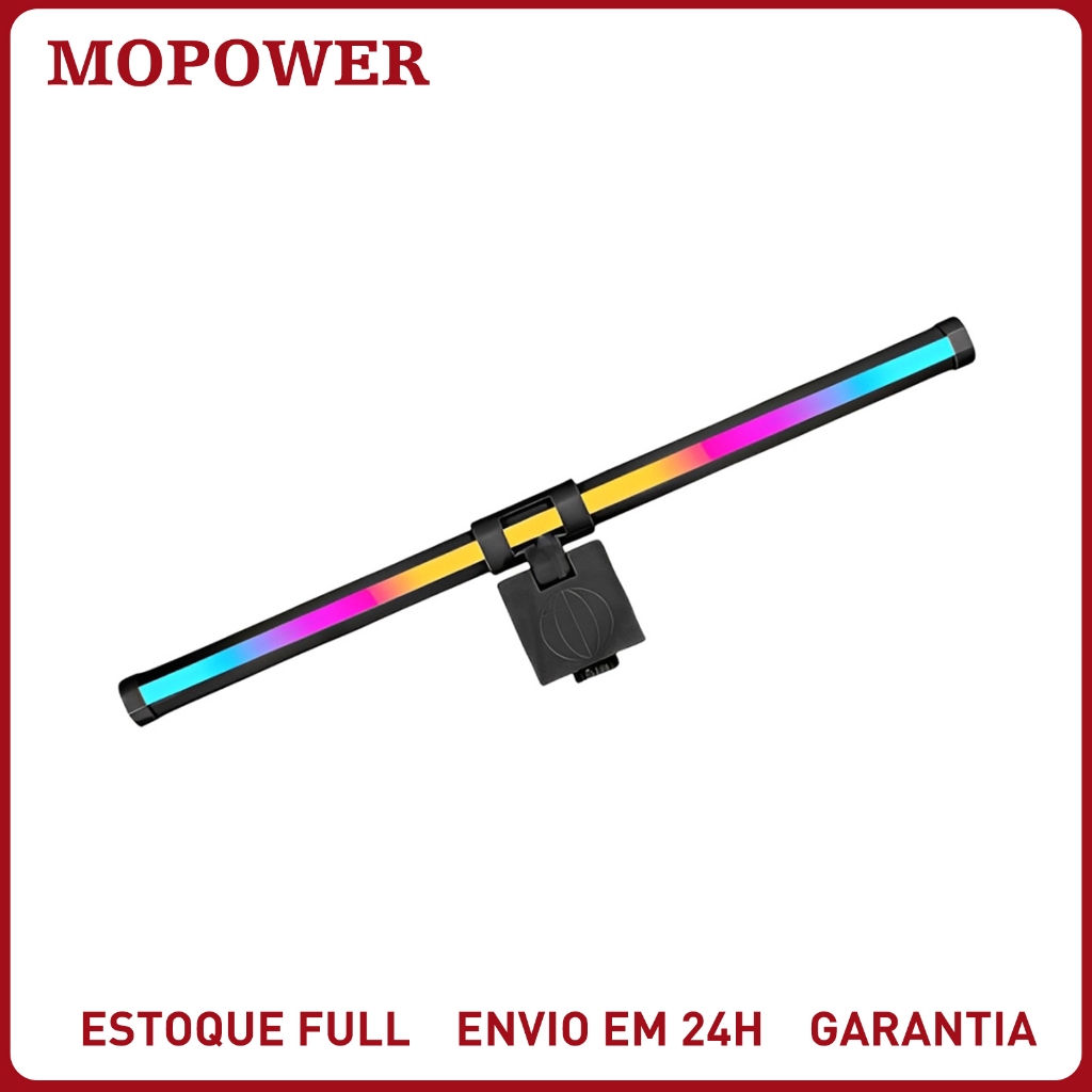 Luminária para Monitor com RGB Gamer e Controle por Toque – Magnética, 15 Cores, Ajustável 2700K-7500K, Proteção Visual