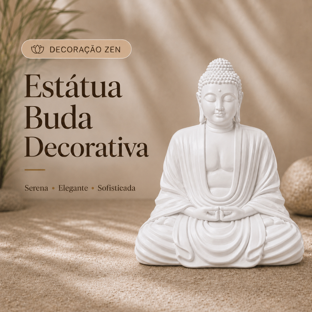 Imagem Estátua Buda Meditando Decorativa Branca Zen Religiosa para Altar e Meditação Decoração Espiritual