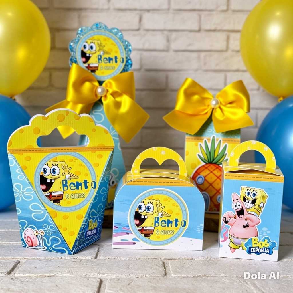 Lembrancinhas Bob Esponja Personalizado| Lembrancinhas Festa Infantil | Caixas Milk Pirâmide Cubo Bolsinh