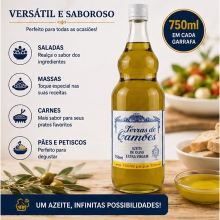 Azeite Extra Virgem Terras de Camões 750ml | Baixa Acidez | Sabor Premium