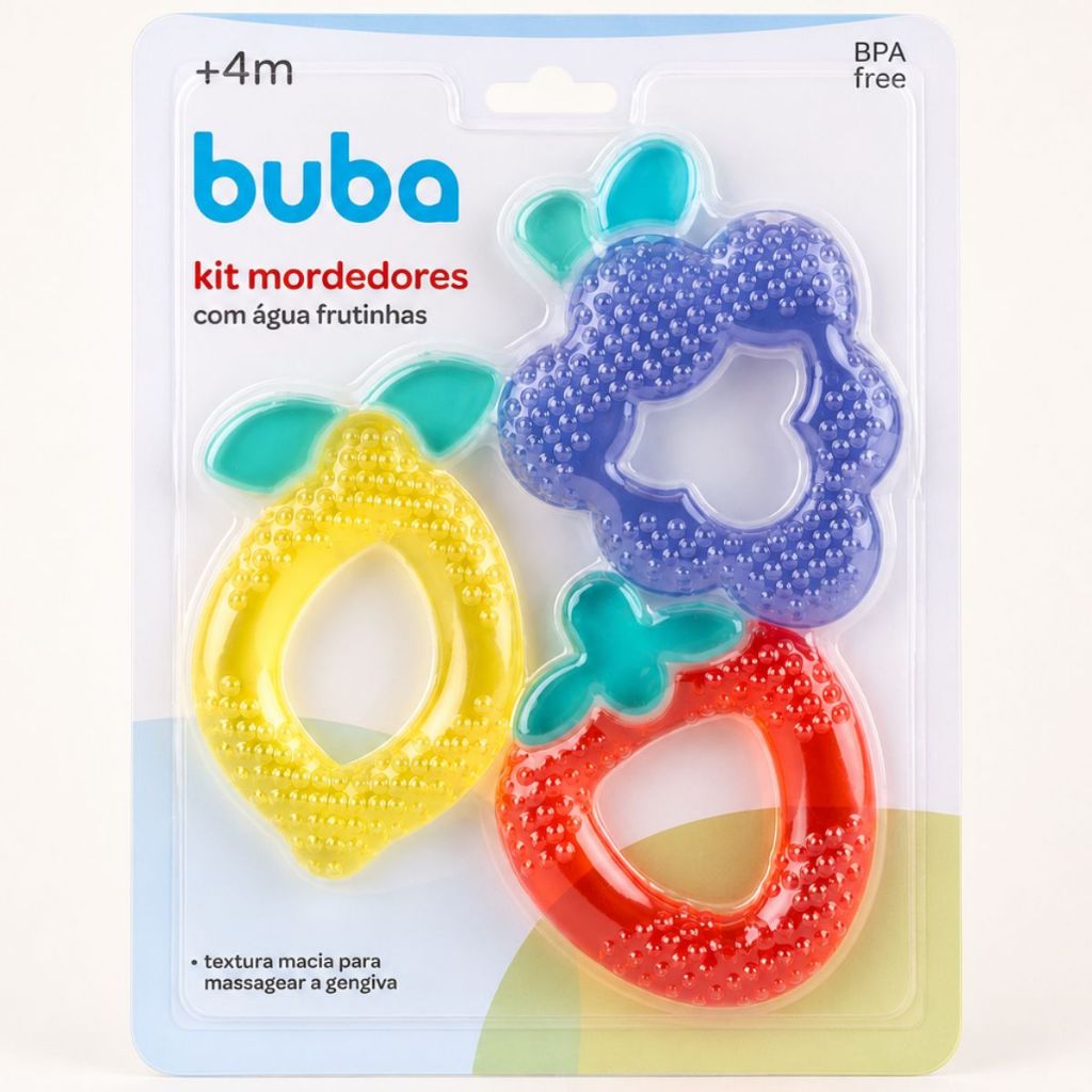 Kit 3 Mordedores Buba Refrigerável para Bebe Crescimento Dentes Alivio dor Gengiva
