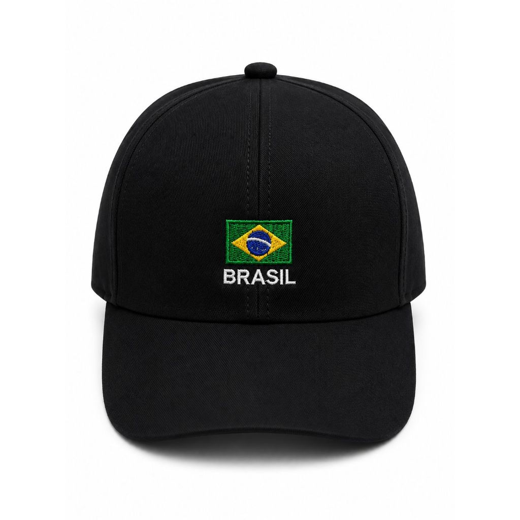 Boné Infantil  Brasil Preto Ajustável Aba Curva Premium Kids Confortável Copa