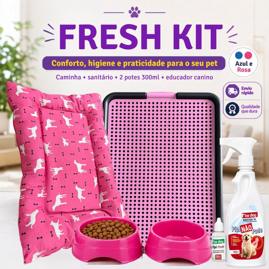 Kit Fresh Colchonete Pet Comedouro Educador Sanitário Canino Para Cães