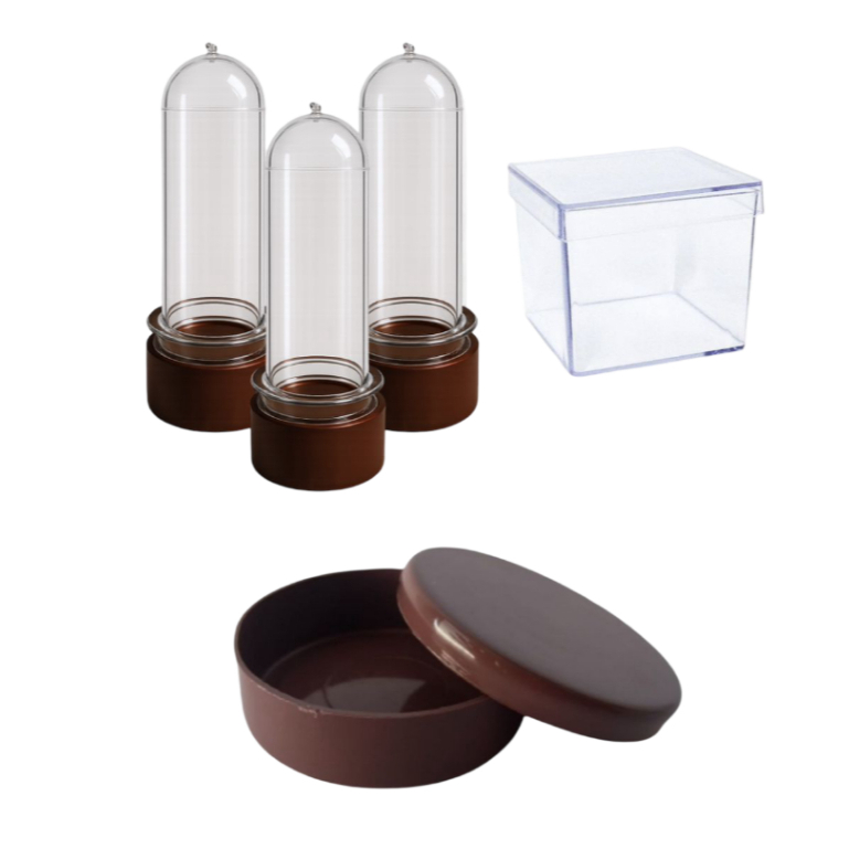 Kit 30 Lembrancinhas -Tubetes 8cm e Latinhas 5x1 Marrom - Caixinhas 4x4 - 10 unidades de cada