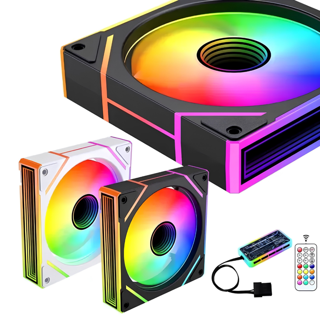 Kit 3 Ventoinhas ARGB 120MM 1200 RPM ±10% com Baixo Ruído com Controle Remoto e Hub para Setup Gamer