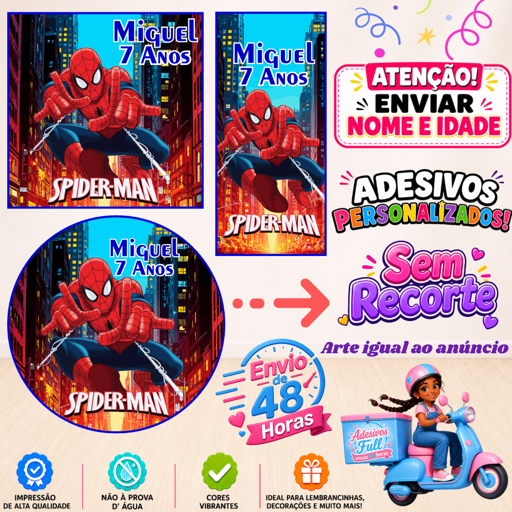 Homem Aranha - 100/60/40 Adesivos Personalizados Lembrancinhas Festa Aniversário