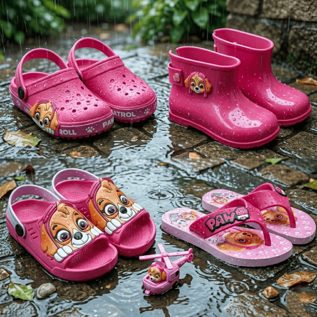 Kit Menina 4 Em 1 Galocha Impermeável + Papete Leve + Babuche Casual + Chinelo Infantil Marca Nexa