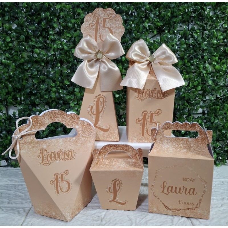 Kit Caixinhas 15 anos, Bege/ Nude.Lembrancinha Personalizada Aniversário(FAZEMOS TODAS IDADES/CORES)
