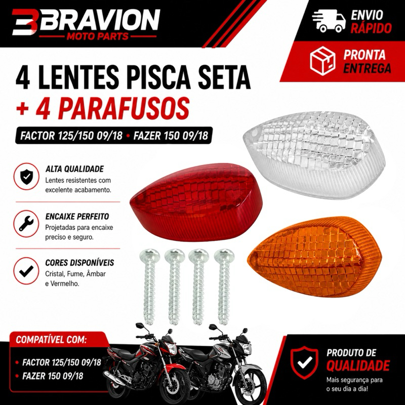 Lente Pisca Seta Yamaha Factor 125 150 Fazer 250 Lander 250 Cristal Fume Vermelho Âmbar