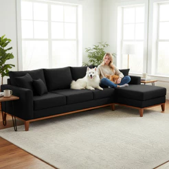 Sofá 4 Lugares Beny com Chaise Direito Suede Preto