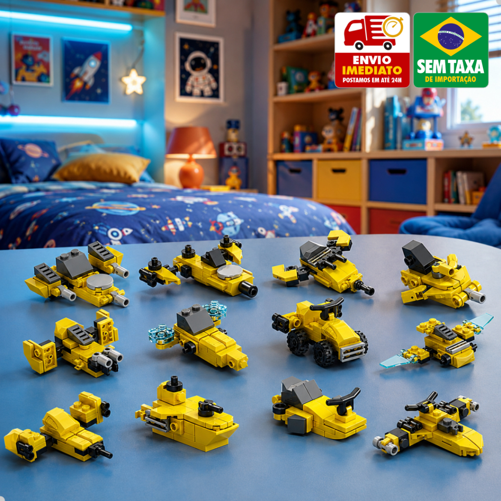 Brinquedo Blocos de Montar 12 Carrinhos Transforma em Robô Coleção Completa Infantil Educativo