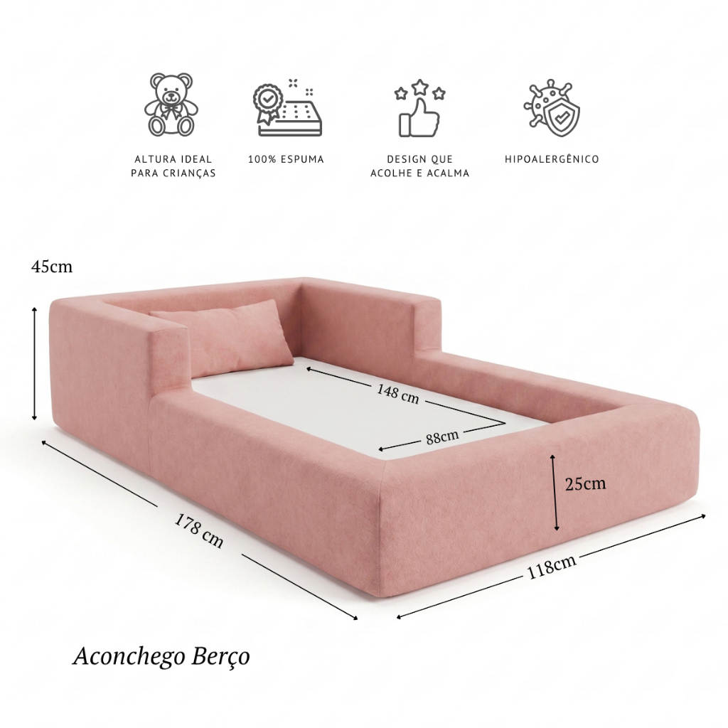 Cama Montessoriana Berço Aconchego 100% Espuma Rosa Keiko · foto 2