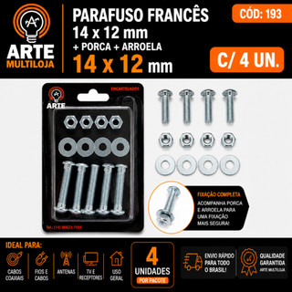 CJ Parafuso + Porca +Arruela  Alta Resistência- Encartelado -Vários Tipos e  Medidas -Arte Multiloja