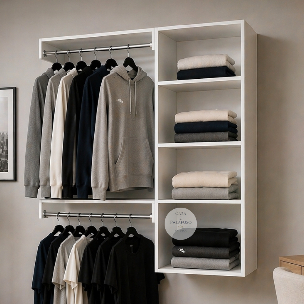 Arara Closet Aberto Cabideiro Suspensa De Parede 67