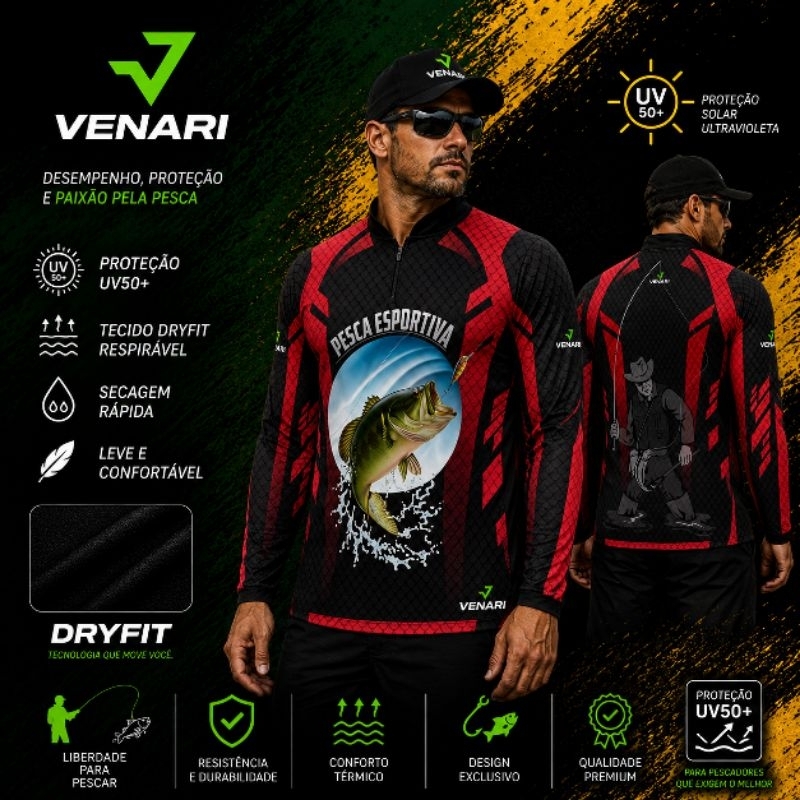 Camisa Pesca Peixe tucunaré Camiseta Proteção Uv50 Pescaria Camiseta Manga longa pesca