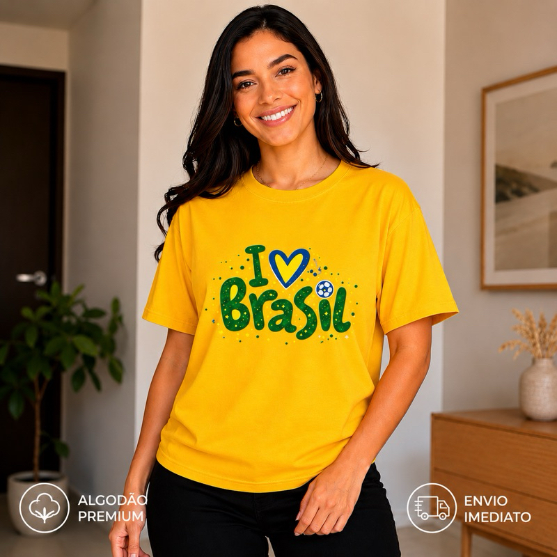 Camiseta Brasil Unissex Algodão Premium Estampa Bandeira Brasil Envio Imediato