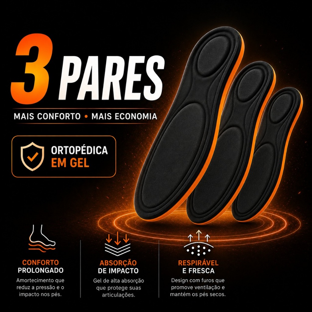Kit 3 Pares Palmilhas Gel Ortopedica Anatomica Anti Impacto