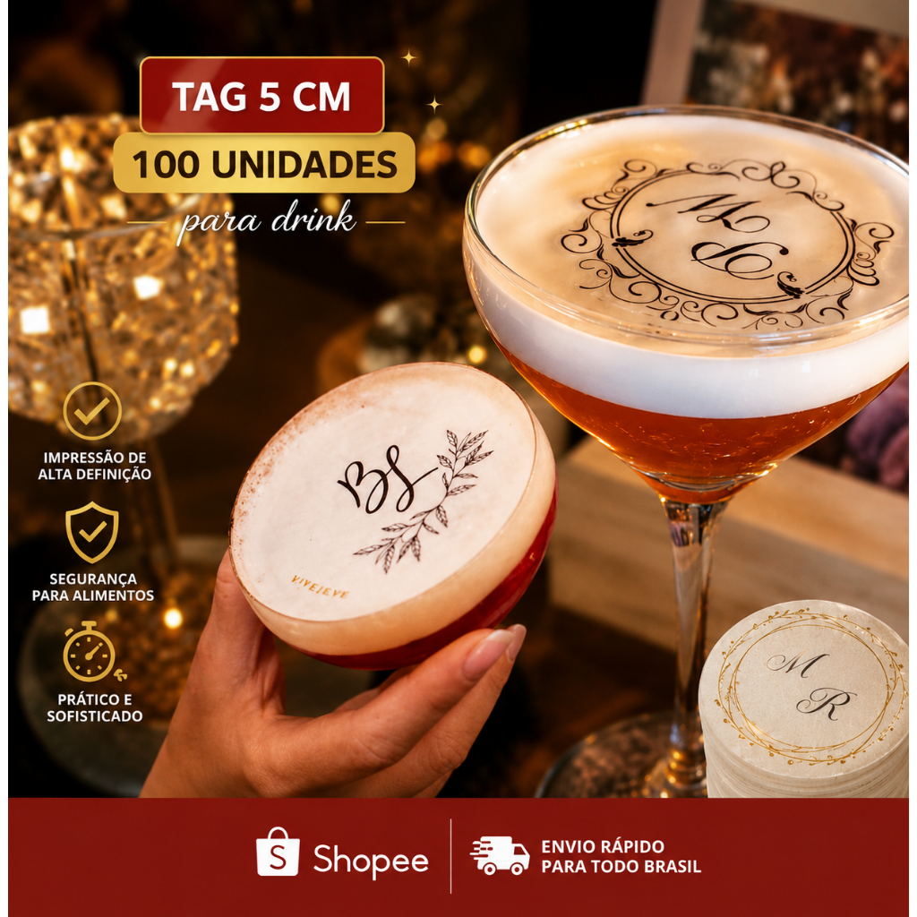Papel arroz para decorar drink 5x5 são 100unid