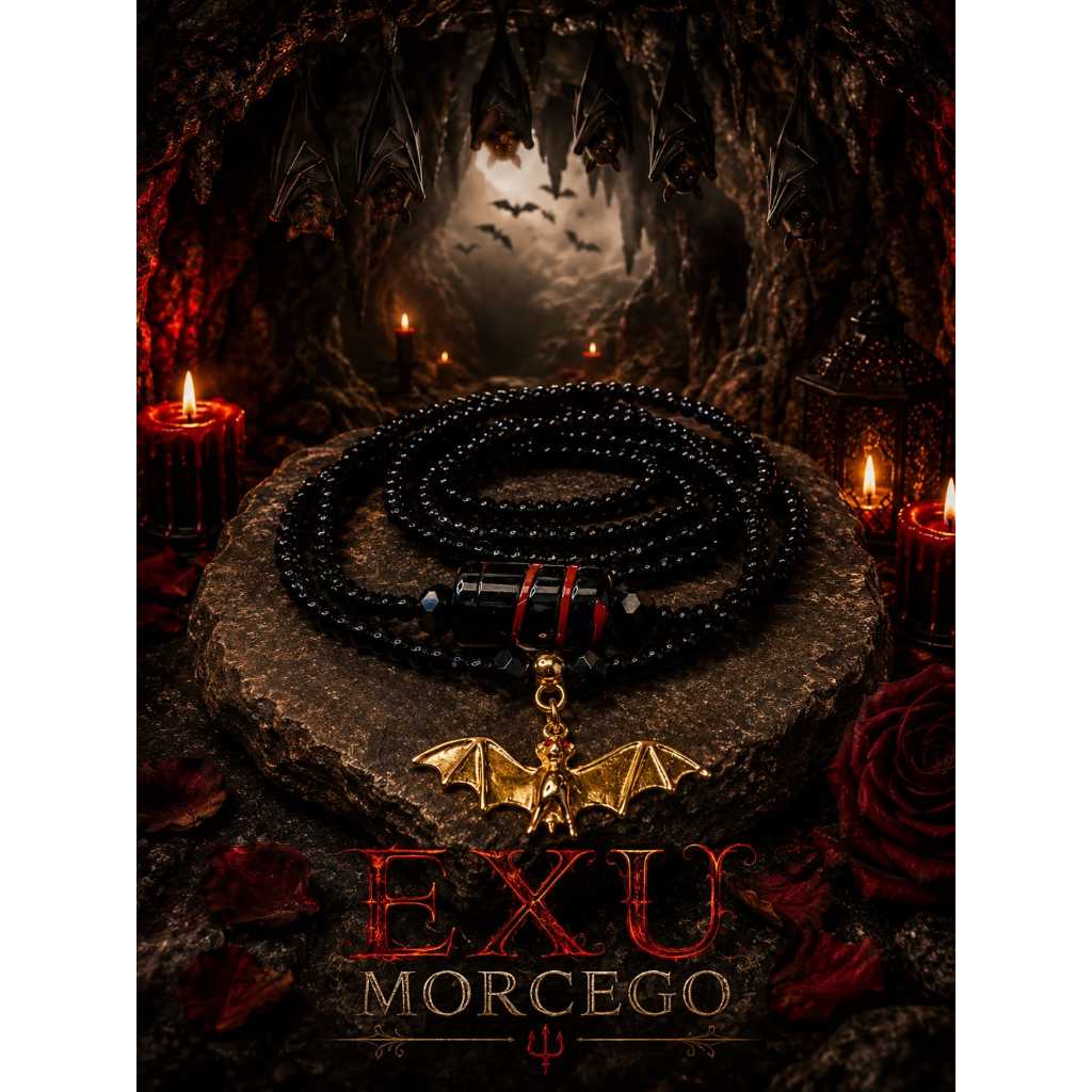 Guia Exu Morcego Preta com Pingente Morcego /Fio de Contas /Guia de Proteção  Umbanda e Condomblé Quimbanda