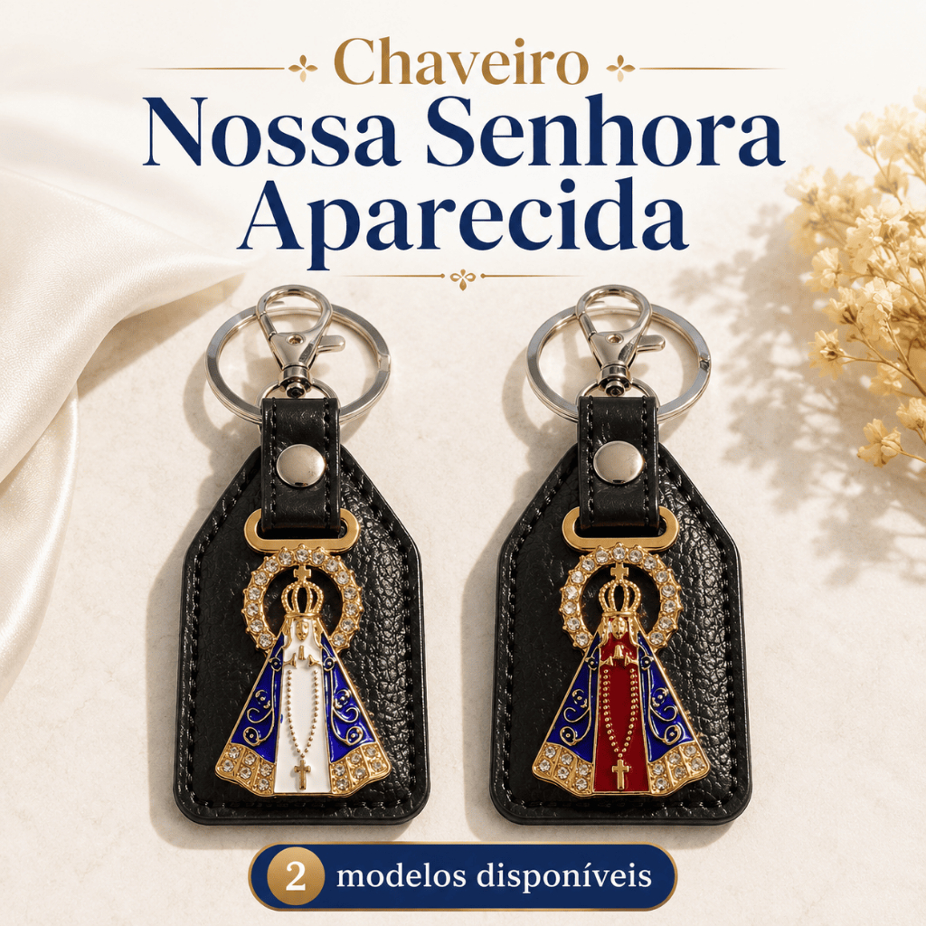 Chaveiro Nossa Senhora Aparecida Couro Preto Com Strass Presente Religioso Católico