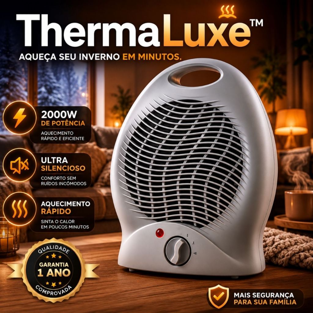 Aquecedor Elétrico Portátil ThermaLuxe™ 2000W 220V Silencioso com Termostato e Aquecimento Rápido