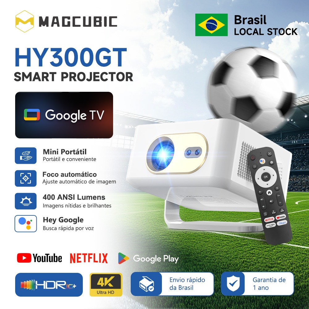 Projetor Magcubic HY300GT 1080P 2K Suporte Oficial Netflix YouTube Google TV Auto Focus WiFi 5 BT5.0 Portable Cinema