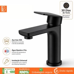 Torneira Para Banheiro Monocomando Quente Fria Inox 304 Preta Antiferrugem Bica Baixa Para Cuba