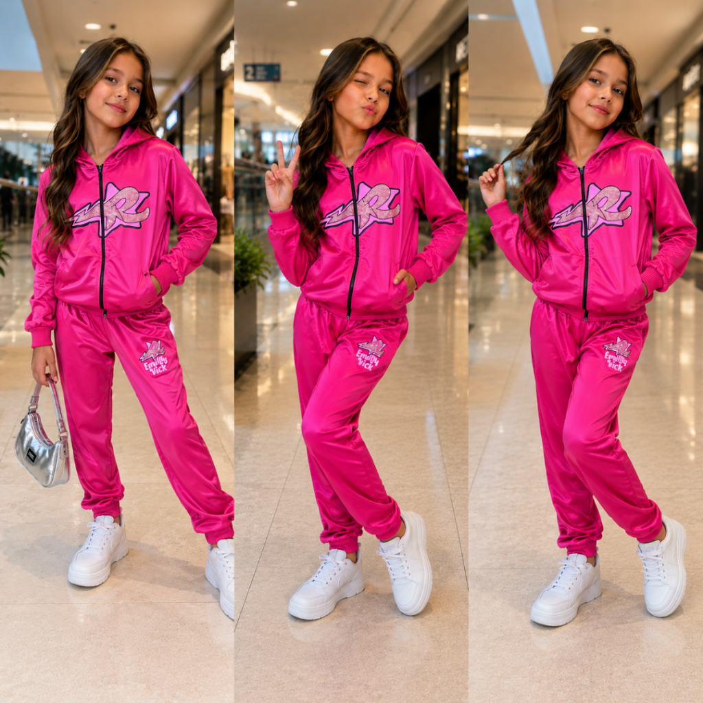 Conjunto Infantil Juvenil Menina Inverno Emily Vick Abrigo Casaco E Calça Quentinho Rosa