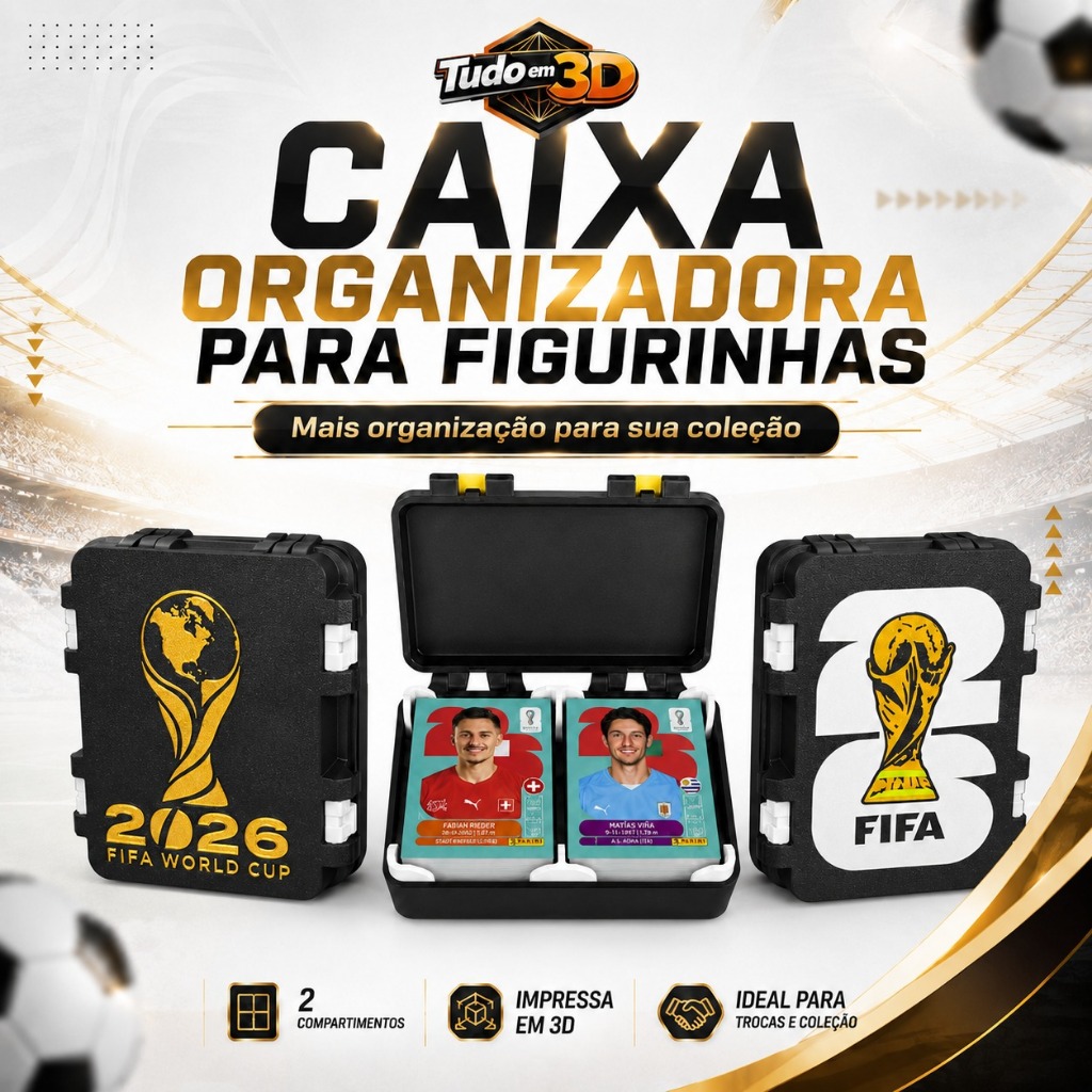 Estojo Caixa Organizador de Cards Futebol Dupla Divisória Porta Figurinhas Albúm Copa Mundo 2026