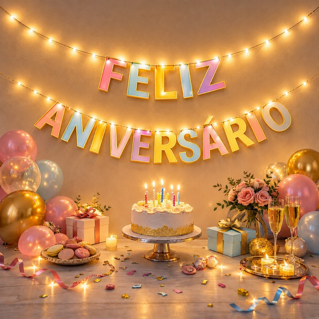 Faixa Feliz Aniversário Candy Color Colorida Bandeirinha com Led Festa aniversário decoração