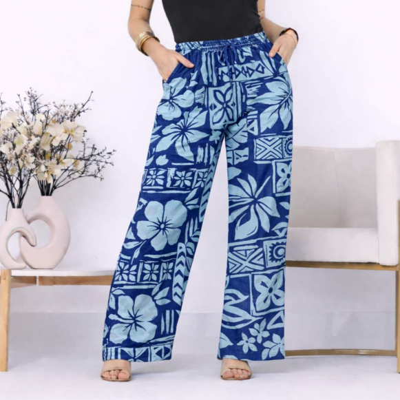 CALÇA PANTALONA ESTAMPA COM ELASTICO NACINTURA BOLSO FACA FLORAL VERÃO TECIDO DUNA