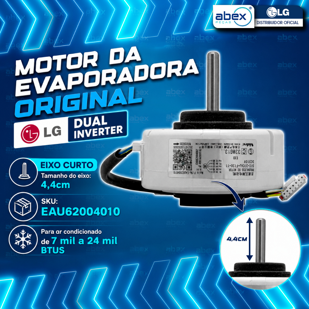 Motor Evaporadora LG 9000 A 24000 Btu 220v EAU62004010 S4NQ12JA31C USNQ122HSG3 Eixo Curto Original