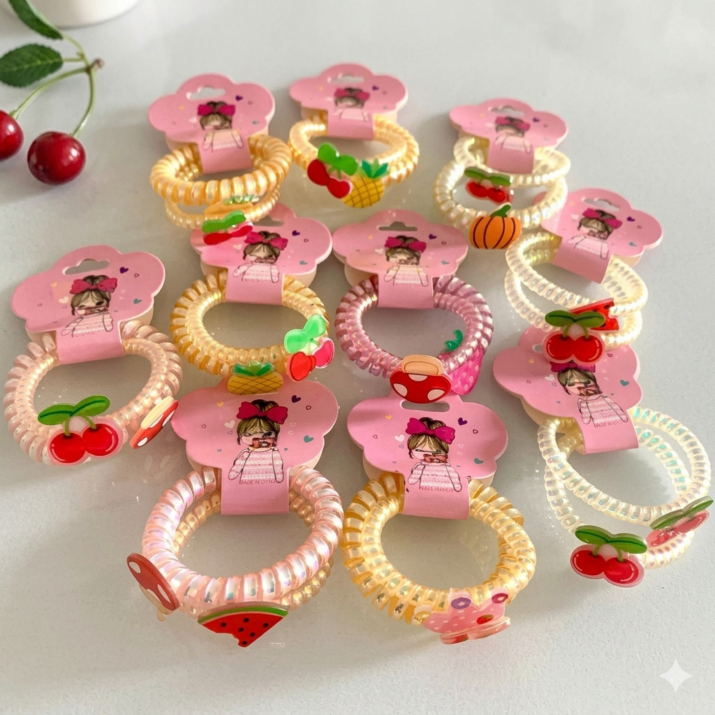 Pulseira Infantil Tipo Mola Linda Colorida Com Efeito Camaleâo e Frutinhas 2un Variada
