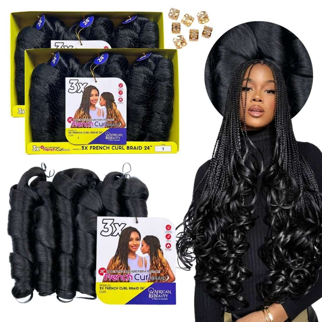 Kit Cabelo French Curl Braid 2 Pacotes Fibra Premium Alta Qualidade Para Penteados Gypsy Braids