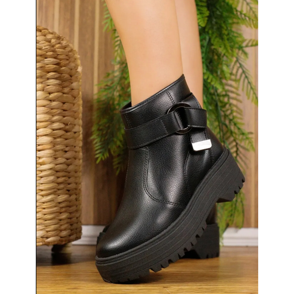 Bota Coturno Moleca Feminino Preto Plataforma Fivela
