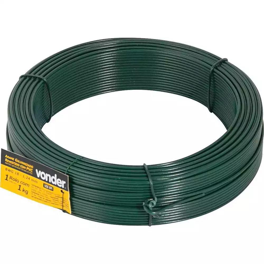 Arame Galvanizado Revestido com PVC Verde Vonder BWG 18 1Kg Cercas Jardinagem Alambrado Flexível
