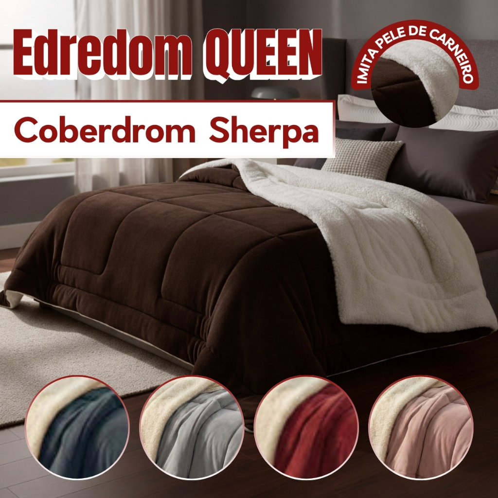 Edredom Coberdrom Casal Queen Dupla Face com Sherpa Grosso Toque Macio e Quentinho