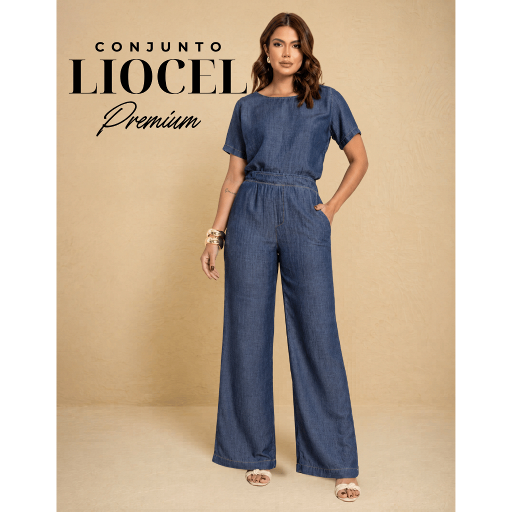 Kit Calça E Blusa Jeans Feminina Liocel Pantalona Evangelica Molinha Larga Cintura Alta Tencel Plus Size Cos Alto