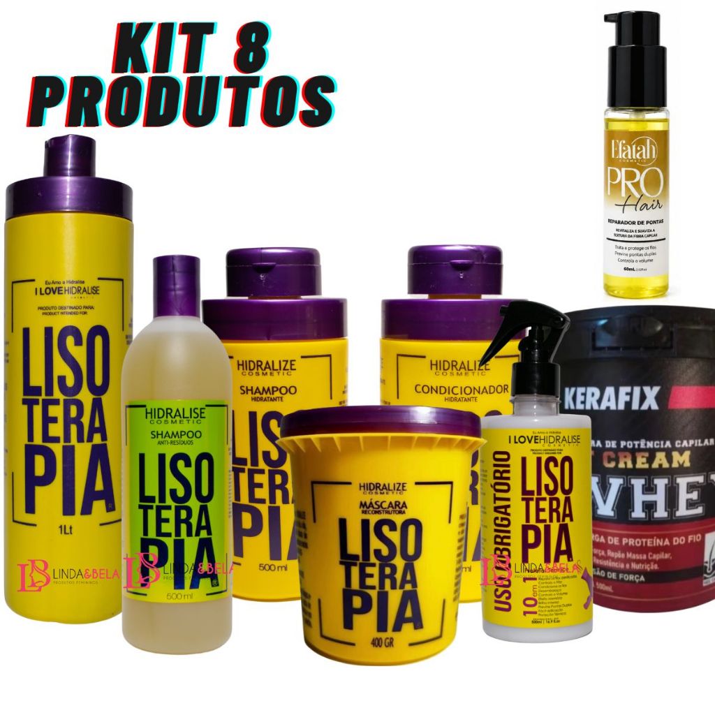 Kit Progressiva Lisoterapia Shampoo Condicionador  1L Sem Formol Com 8 produtos