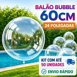 Kits 5/10/20/30/40/50 Unidades Balão Bubble Bobo 24 Polegadas 60 Cm Transparente Festas